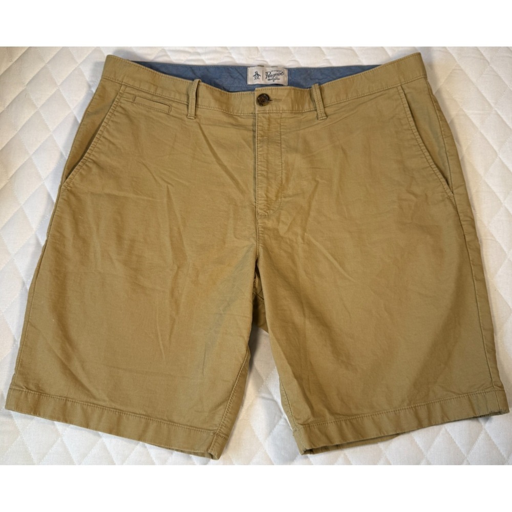 Original Penguin Men's 38 Slim Fit Stretch Shorts Khaki Kelp 8" Inseam NWT